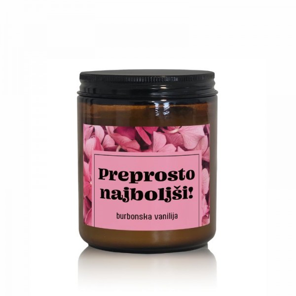 Darilna dišeča sveča z napisom in vonjem burbonske vanilije - Preprosto najboljši!